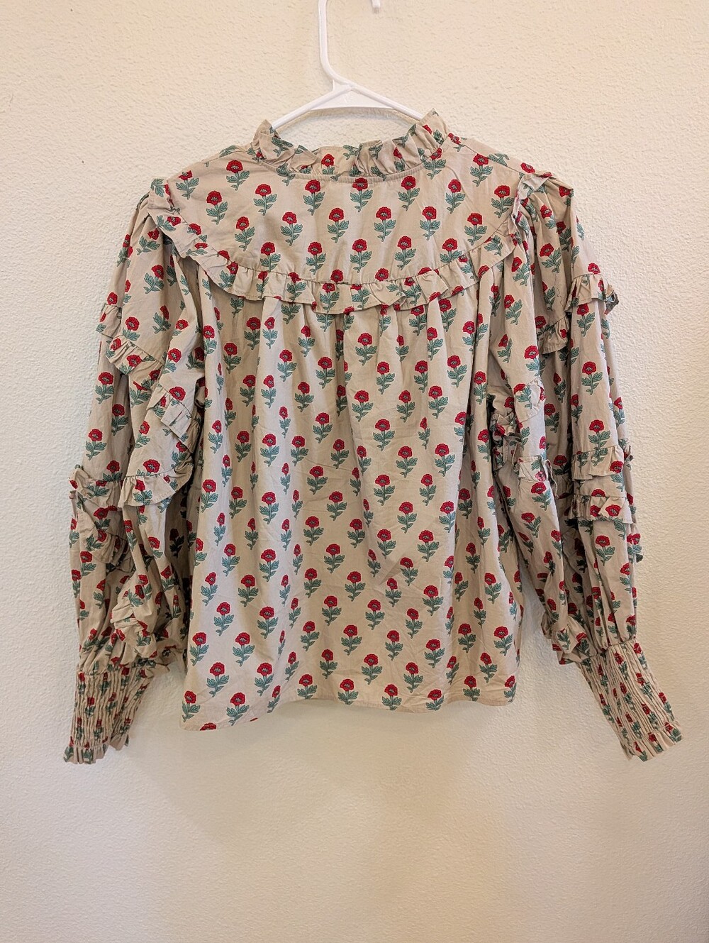 AUREUM Cream Blouse with Red Floral Print - Picture 7 of 7